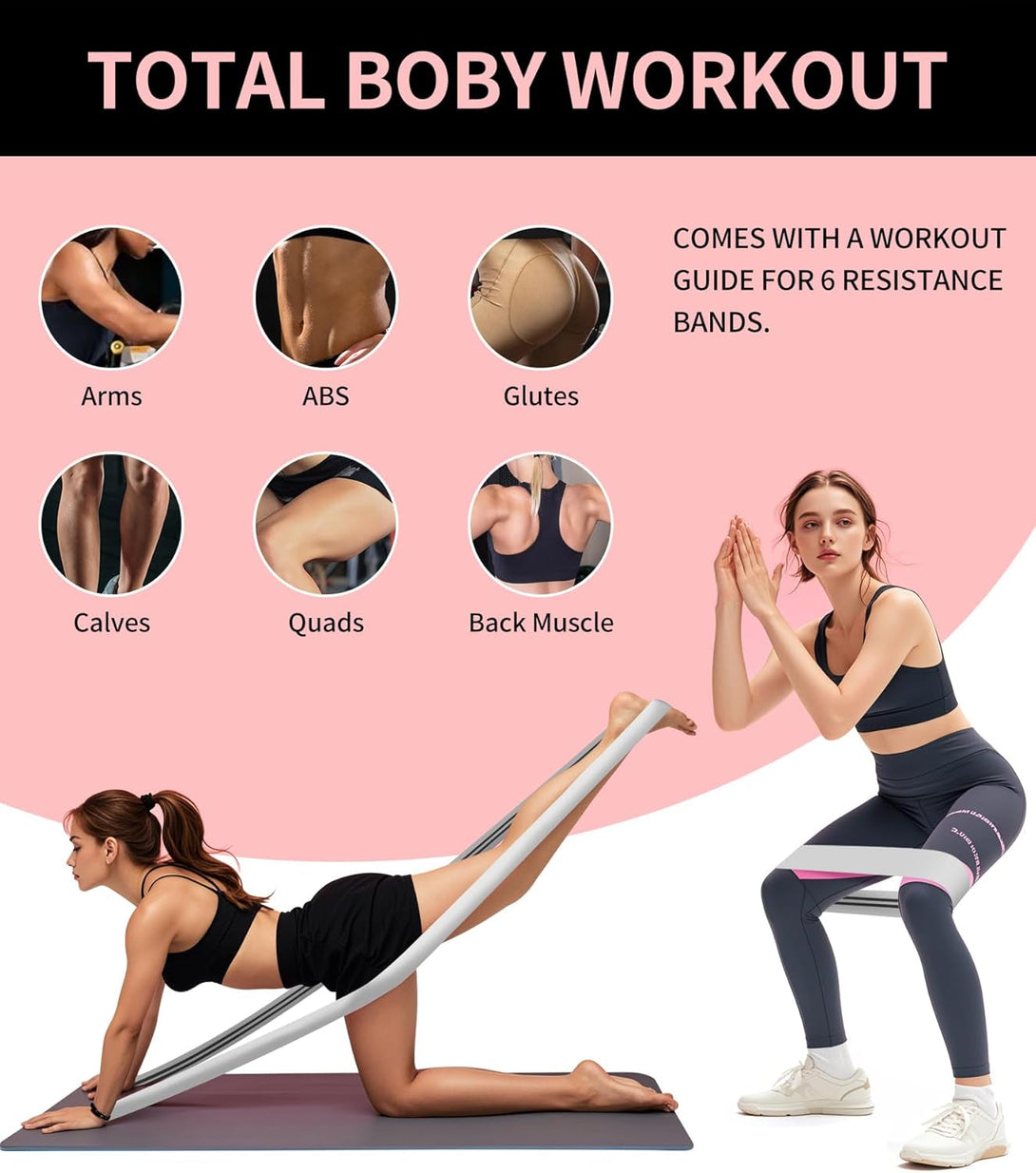 6 Pcs Fabric Booty Bands & Long Resistance Bands for Workout Butt and Legs Pull up Exercise Elastic Stretch Bands Home Gym Fitness Equipment