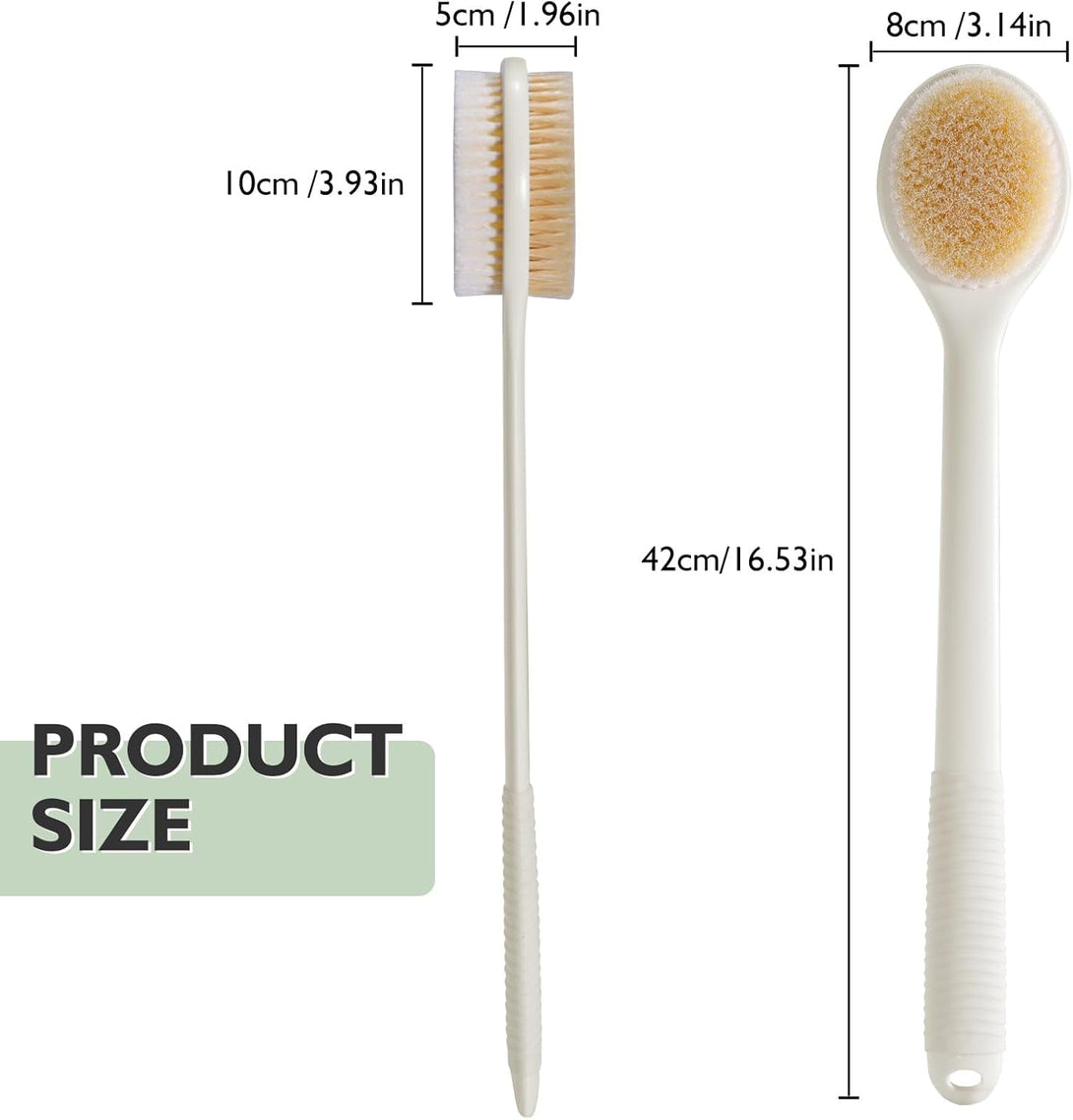 VANZAVANZU 17 Inch Back Scrubber for Shower, Anti-Slip Long Handle Shower Brush with Soft and Stiff Bristles, Exfoliating Bath Brush for Wet or Dry Brushing (Cream White)