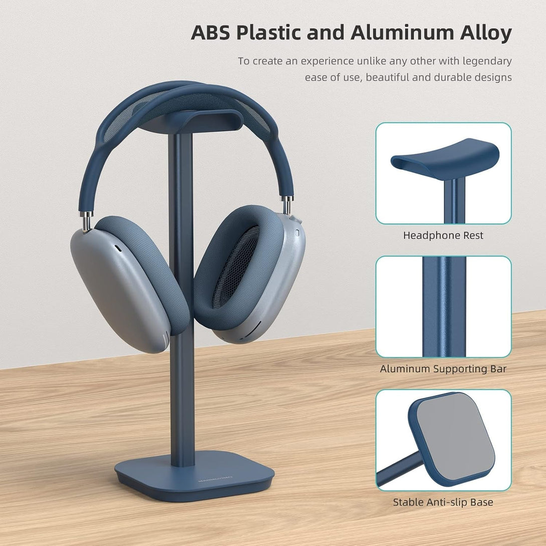 Headphone Stand, Desktop Headset Holder Heavy Base Desk Earphone Stand Aluminum Gaming Headset Hanger Rack for Airpods Max, Airpods, Airpods Pro, Sony, Beats, Bose, Razer and More(Blue)