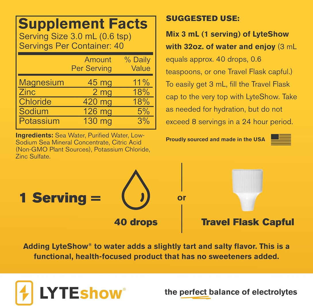 Lyteshow Electrolyte Drops Sugar-Free for Hydration and Immune Support - 40 Servings - Keto Friendly - Zinc and Magnesium for Rapid Rehydration, Workout, Muscle Recovery and Energy - Vegan