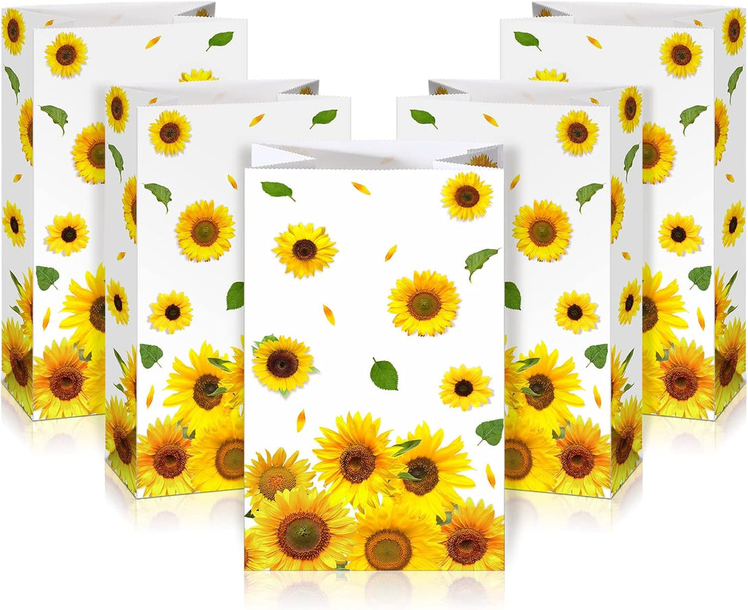 28 Pieces Sunflower Party Favor Bags Sunflower Party Goodie Treat Gift Candy Bags for Sunflower Birthday Party Suppliers Baby Shower, 8.3 X 4.7 X 3.1 Inch