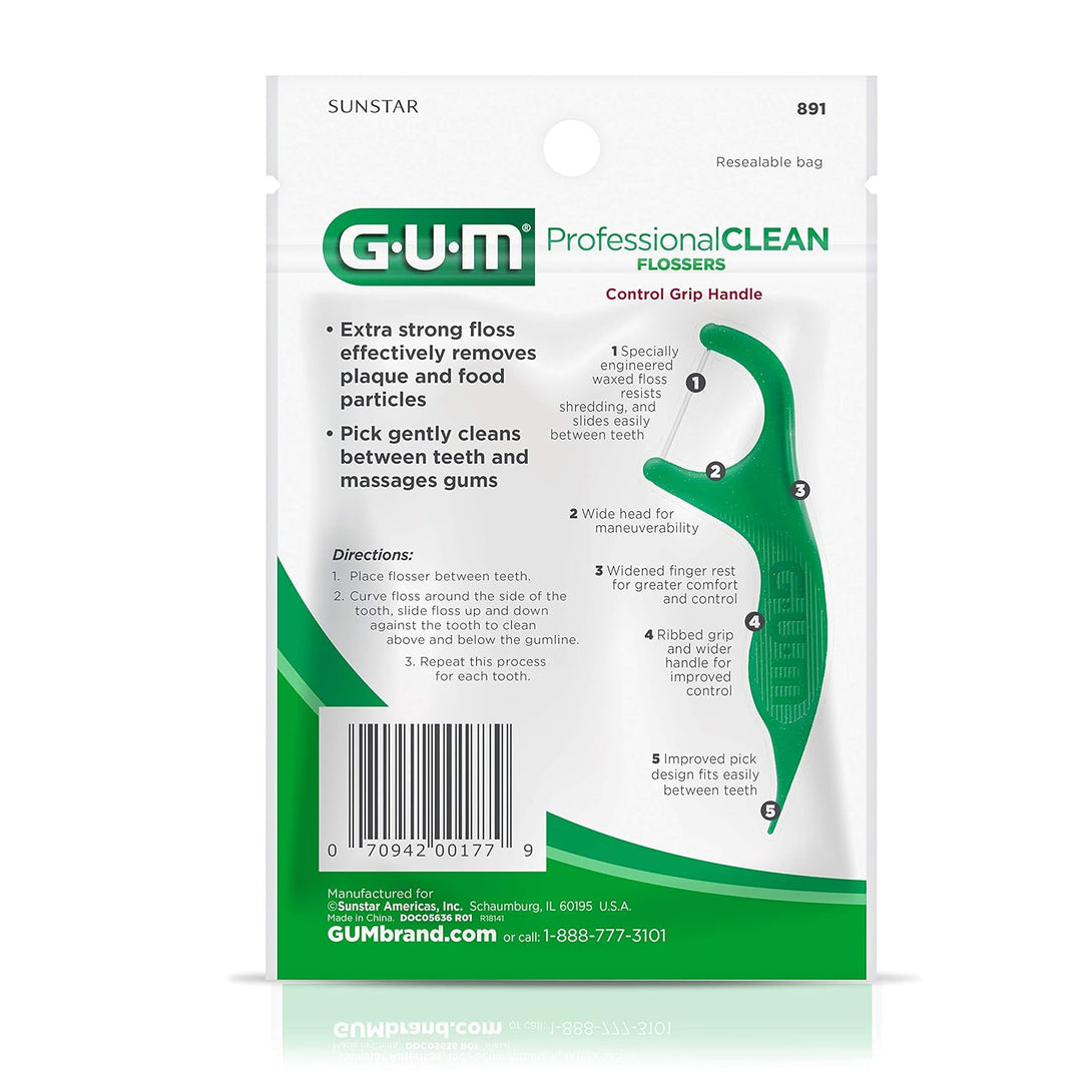 GUM Professional Clean Flossers, Fresh Mint, On-The-Go Dental String Floss Picks, 40 Count