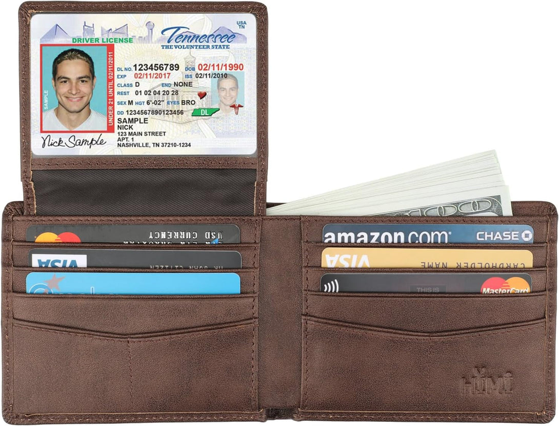 Wallet for Men-Genuine Leather RFID Blocking Bifold Stylish Wallet with 2 ID Window