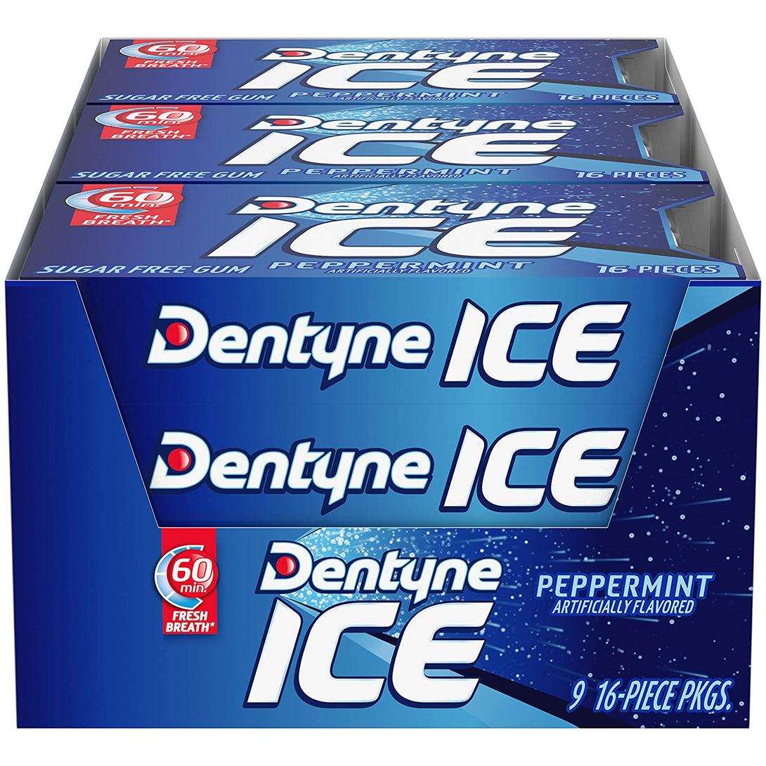 Dentyne Ice Peppermint Sugar Free Gum, 9 Packs of 16 Pieces (144 Total Pieces)