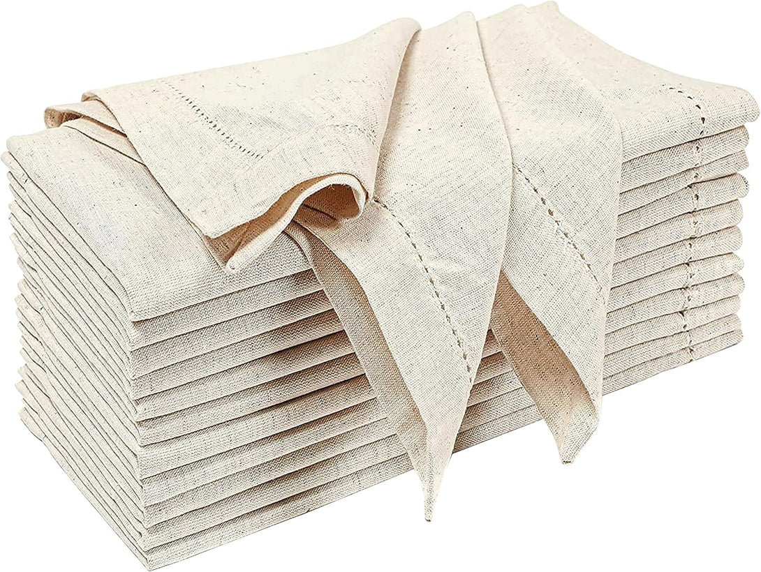 GFI Linen Club Flax Cotton Designer Dinner Napkins,Hemstitched Natural Color Premium Linen Look 20% Linen & 80% Cotton Natural Fiber Pack of 12 20X20