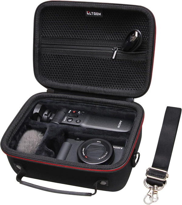 LTGEM Camera Case Compatible with Sony ZV-1F / ZV-1 / ZV-1 II Vlog Digital Camera, Tripod, Microphone and Vlogger Accessory Kit with Shoulder Strap, Black