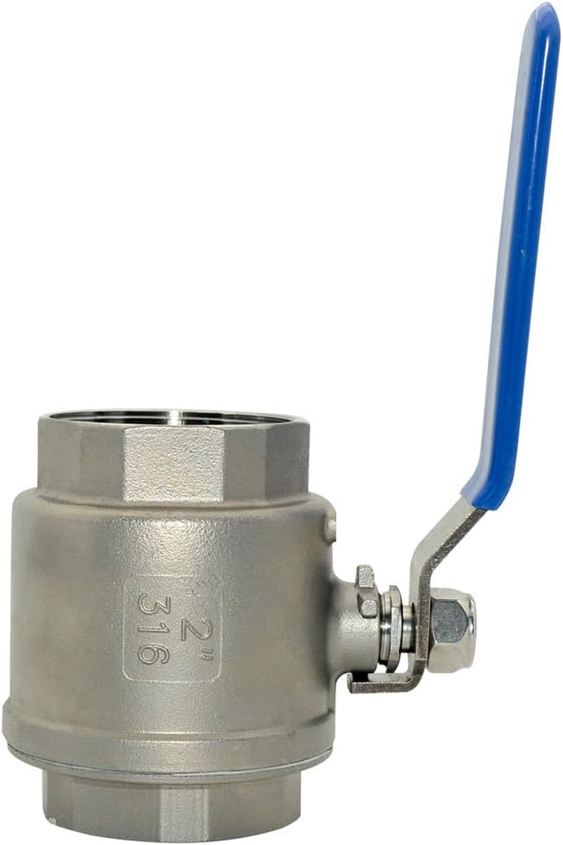 316 Stainless Steel 1/8"~3" Full Port Ball Valve with Blue Vinyl Handle, NPT Female X Female Thread,1000 WOG (2 Inch)