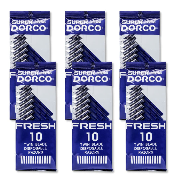 Dorco Fresh Twin Blade Disposable Razors (6 Pack) – Smooth & Comfortable Shave for Men and Women | Non-Slip Handle, Pivoting Head, Lubricating Strip | Ideal for Sensitive Skin & Travel