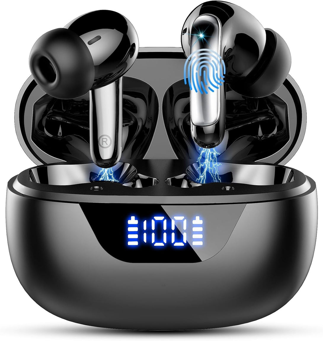 Wireless Earbuds Bluetooth 5.3 Headphones 48H Stereo Earphones in Ear with 4 ENC Mic Clear Calls, Noise Cancelling Ear Buds with LED Display Charging Case, IP7 Waterproof Sport Headset for Android Ios