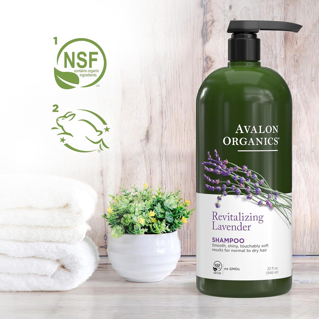 Avalon Organics Revitalizing Lavender Shampoo, for Smooth, Shiny, Touchably Soft Hair for Normal to Dry Hair, 32 Fluid Ounces