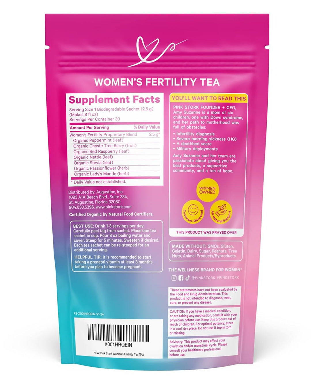 Pink Stork Organic Fertility Tea - Supports Conception for Her & Hormone Balance with Chaste Tree Berry (Vitex), Mint, and Red Raspberry Leaf - Hot or Iced - Caffeine Free - Sweet Mint, 15 Sachets