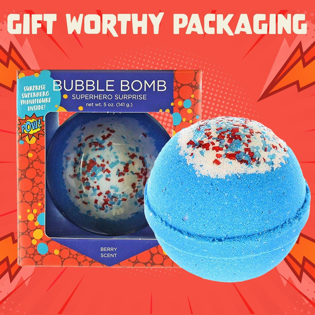 Superhero Bath Bombs for Kids & Boys with Surprise Hero Toys inside (1 Pack) - Large Bubble Bomb for Boys & Girls - Fruity Scent, Relaxing, Gift for Children, Made in USA by Two Sisters
