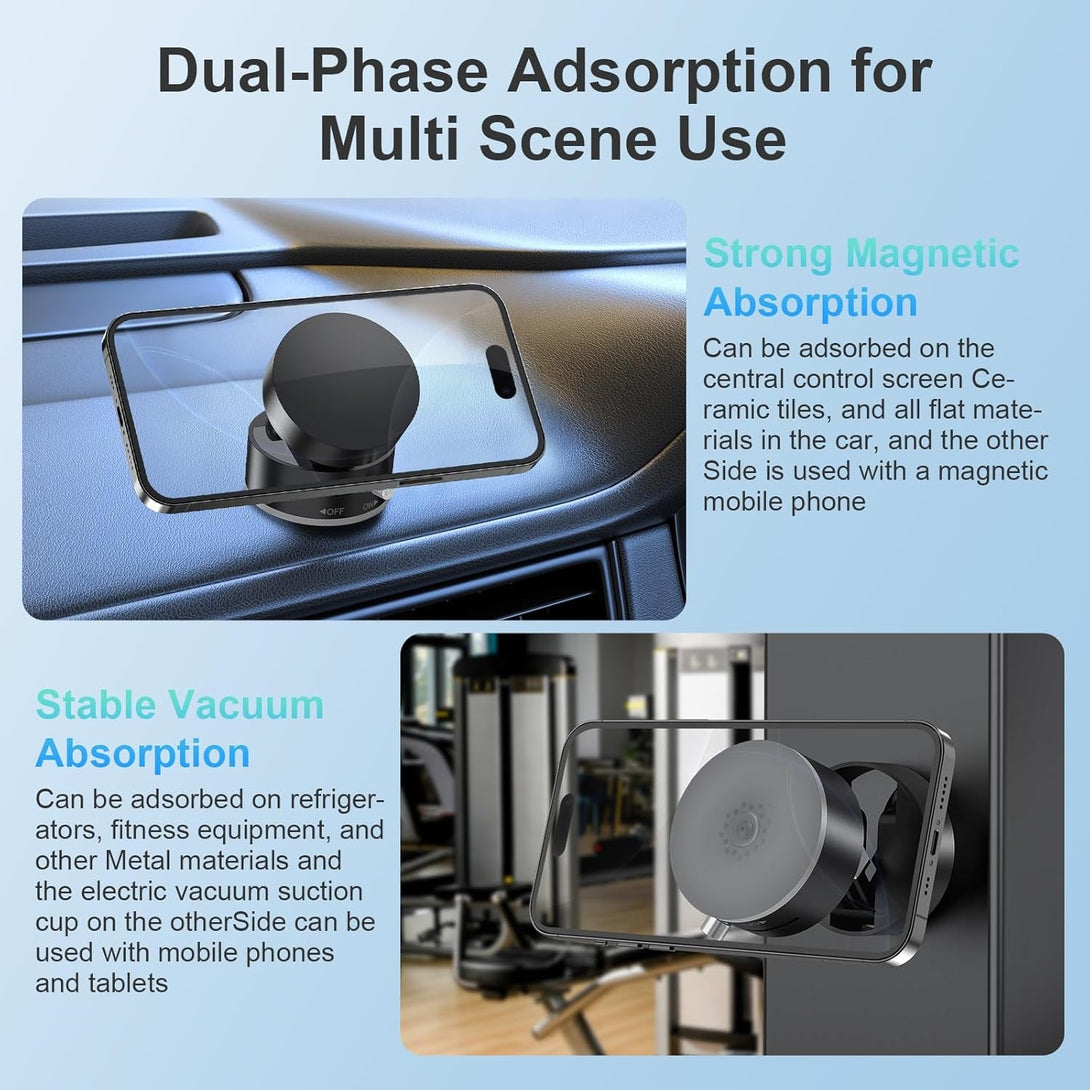 Amoner Vacuum Magnetic Suction Phone Holder, 2025 Upgrade 360° Retractable Suction Cup Phone Mount, Foldable Magnetic Vacuum Phone Holder, Folding Swivel Stand, for Car/Mirror/Gym