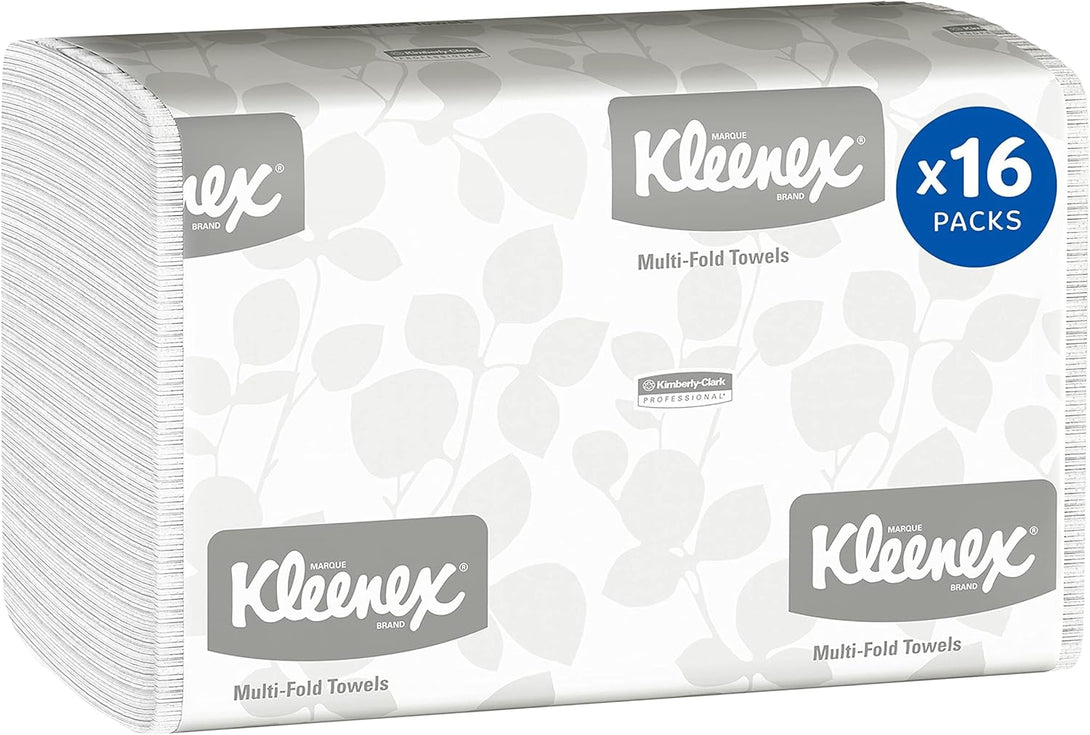 Kleenex® Multifold Paper Towels, Bulk (01890), 1-Ply, 9.2" X 9.4" Sheets, White (150 Sheets/Pack, 16 Packs/Case, 2400 Sheets/Case)