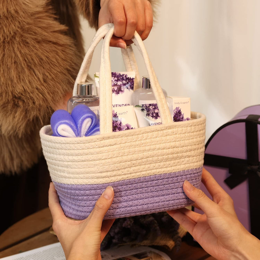 Spa Gift Baskets for Women - Body & Earth 11Pcs Lavender Gift Sets with Bubble Bath, Shower Gel, Body Lotion, Birthday Gifts for Women, Spa Kit for Mom Gifts, Purple Gifts