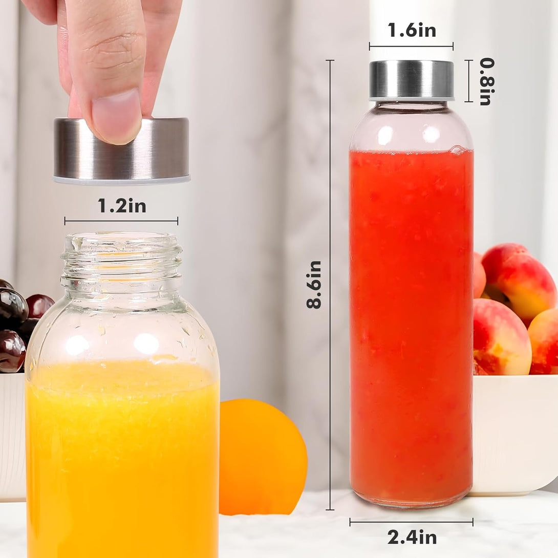 18 Oz&Set of 6 Clear Glass Water Bottles with Lids,Bpa Free Glass Water Bottles&Eco Friendly 100% Leak Proof,Reusable Juice Bottles Refrigerator