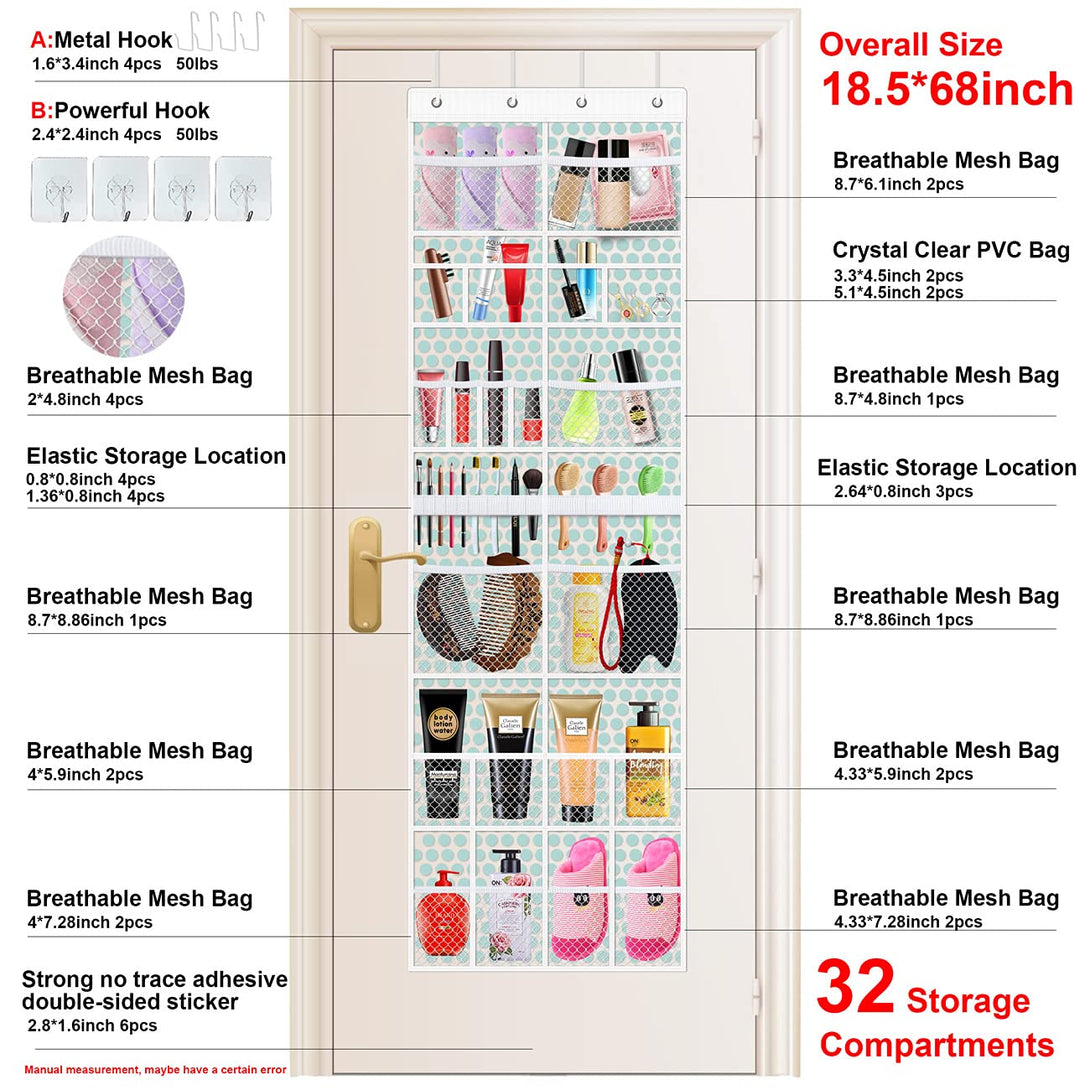 Maihongda Large Size Toiletry Bags over the Door Hanging Organizer Bathroom Quickly Dry Mesh Storage Pockets for Cosmetics Makeup Jewelry Shampoo Various Compartments 68Inch(Enhanced 1 Pack)