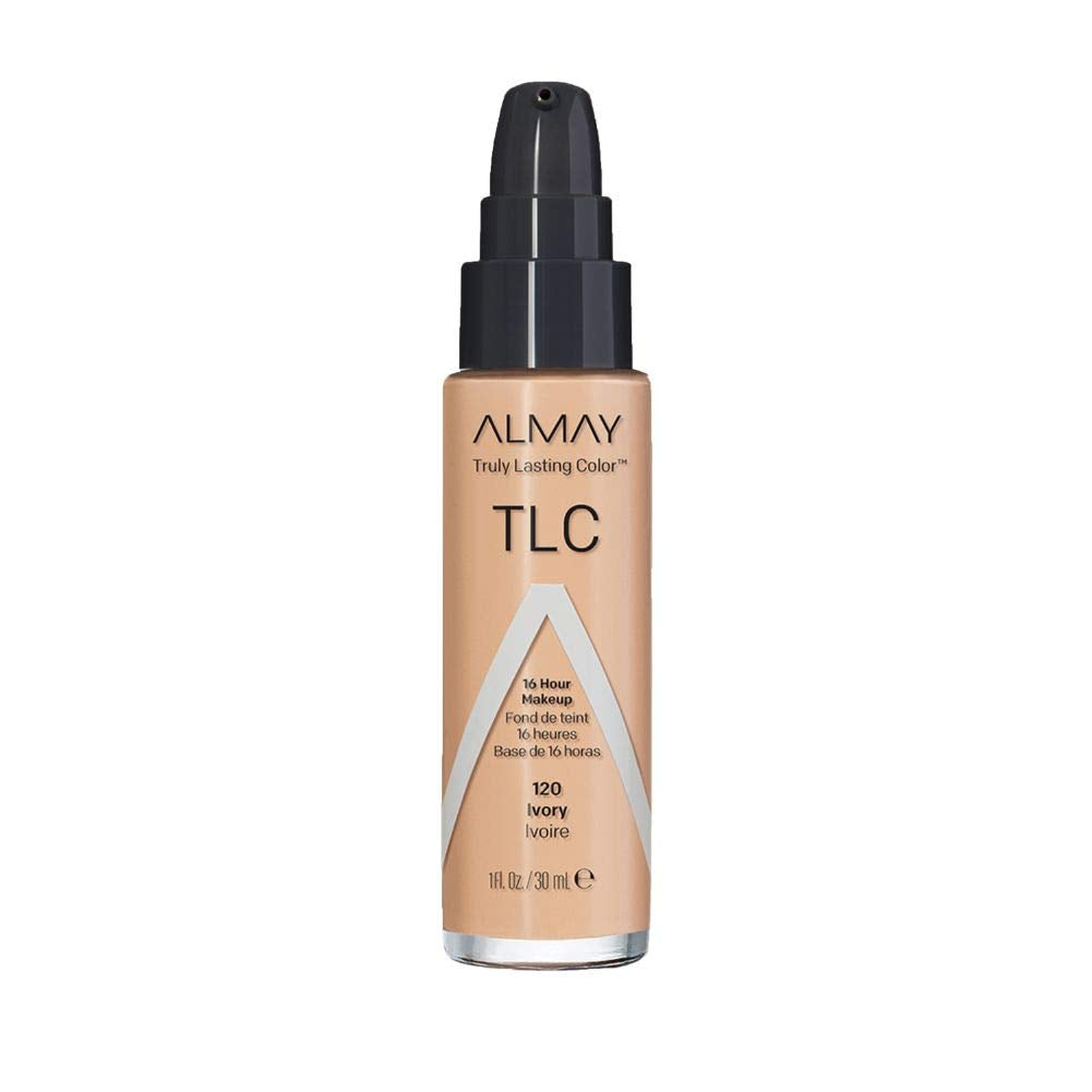 Almay Truly Lasting Color Liquid Makeup, Long Wearing Natural Finish Foundation with Vitamin E and Lemon Extract, Hypoallergenic, Cruelty Free, -Fragrance Free, Dermatologist Tested, 120 Ivory, 1 Oz