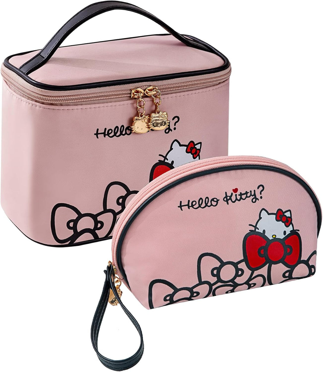 Ambealla Travel Makeup Bag Large Cosmetic Bags with Brush Holder, Pink Waterproof 2PCS Portable Cosmetic Case for Women, Toiletry Storage Bag for Skincare & Beauty Tools for Girls