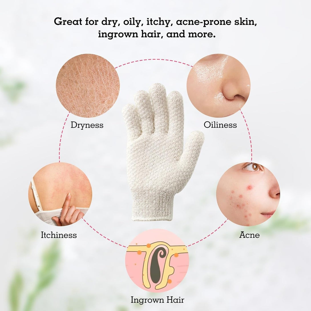 Evridwear Exfoliating Gloves for Shower, 100% Nylon Thick Soft Medium Heavy Bathing Gloves Dead Skin Remover Body Scrubber Smooth Skin with Hang Loop, 3 Pairs Light White