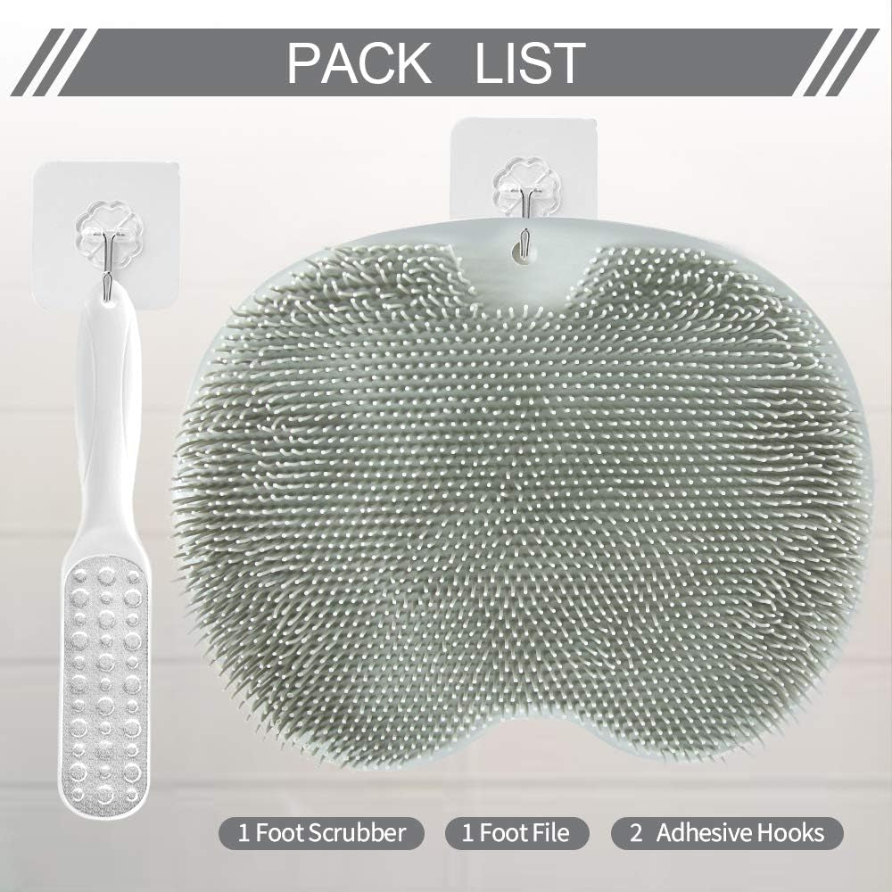 Shower Foot Scrubber Massager Mat Cleaner Improve Circulation Reduce Feet Pain Exfoliation, Feet Acupressure Mat with Non Slip Suction Cups, with 2Pcs Seamless Hooks and 1Pcs Foot File