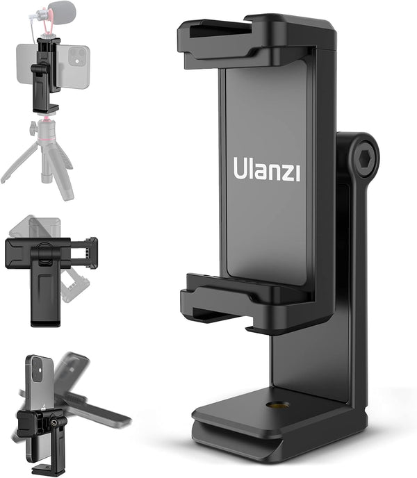 ULANZI ST-22 Phone Tripod Adapter Mount, Adjustable Cell Phone Holder with 2 Cold Shoe, Universal Smartphone Clamp, Vertical Horizontal Bracket for Iphone, Samsung Galaxy and All Phones