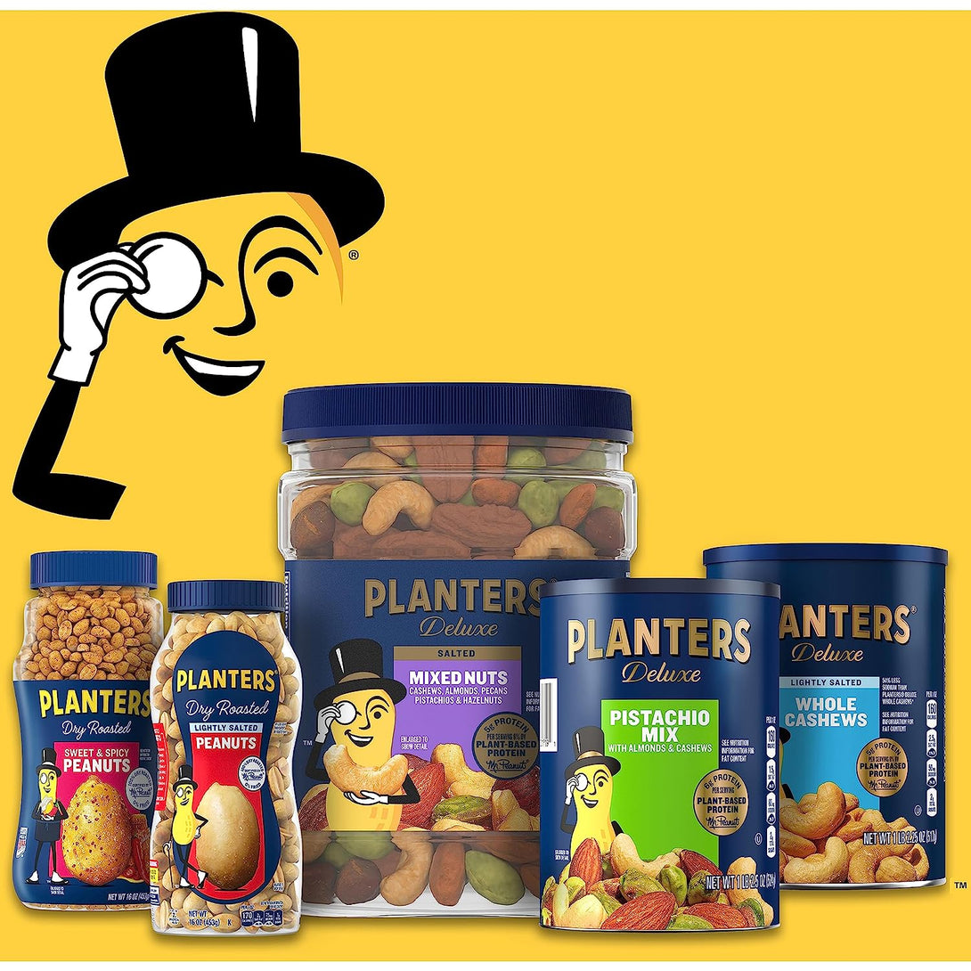 PLANTERS Deluxe Honey Roasted Whole Cashews, Party Snack, Plant-Based Protein, after School Snack, Sweet and Salty Snack Nuts, Quick Snack for Adults, Flavored Cashews, Kosher, 8.25Oz Canister