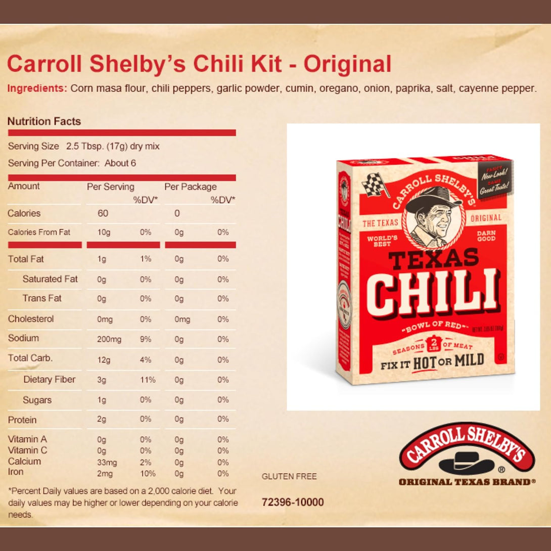 Carroll Shelby'S Original Texas Chili Kit 3.65 Ounce (Pack of 8)