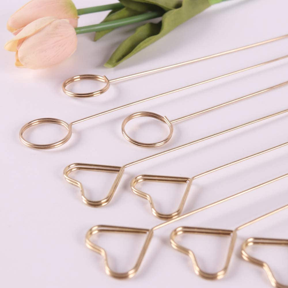 20 Pcs Metal Wire Floral Place Card Holder Pick 13 Inch Gold Photo Clip Memo for Wedding Birthday Baby Shower Party Favor, Love