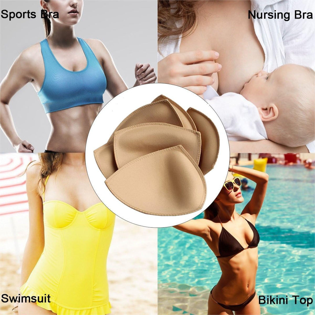 SERMICLE Bra Pad Inserts 4 Pairs, Bra Pads Sewn Padded for Sports Bra A/B or C/D,D/E Cup Beige or Black, White Optional