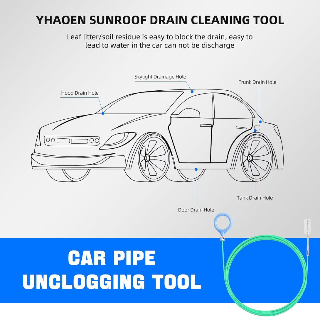 YHAOEN Auto Sunroof Drain Cleaning Tool, Upgraded 78" Flexible Drain Brush Long Pipe Cleaner for Car, Pipe Cleaning Brush Slim Drain Dredging Tool, Suitable for Car Sunroofs, Windshield Drain Hole