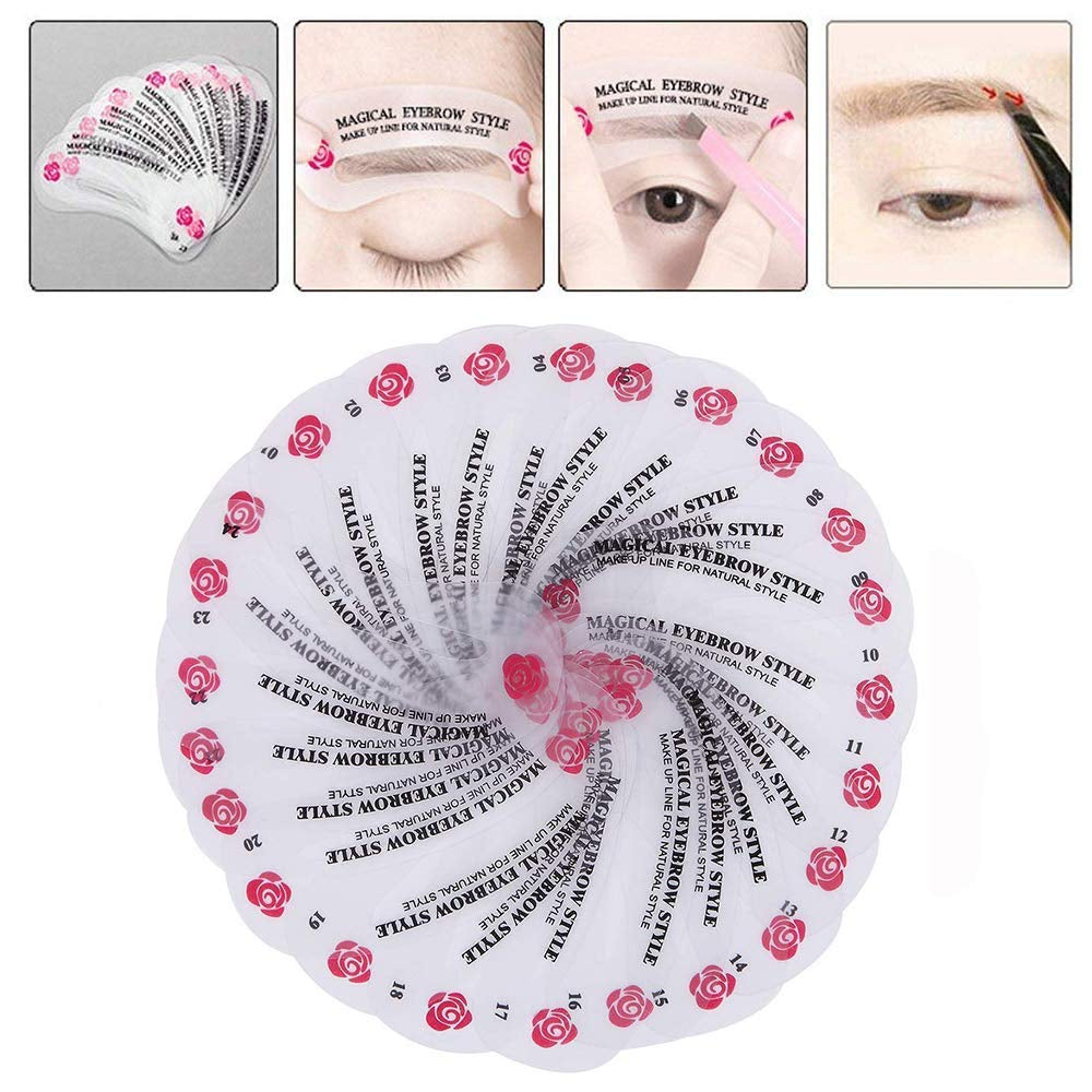 24 PCS Eyebrow Shaping Stencils, Kalolary Eyebrow Grooming Stencil Kit Shaping Templates DIY Tools for Eyebrows Shaping