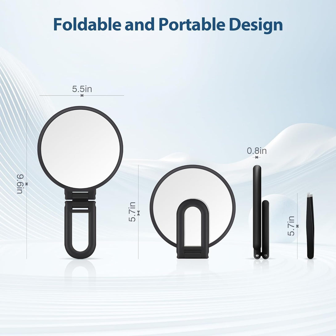 B Beauty Planet 30X Magnifying Mirror, Hand Mirror with Handle, Double Sided Hand Mirror with 30X/1X Magnification, Travel Essential Portable Foldable Makeup Mirror for Precision Makeup Black