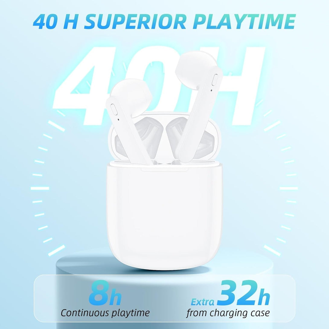 Wireless Earbuds 40H Playtime 8H Continuous Playtime Bluetooth Ear Buds, IPX6 Waterproof Stereo Sound Bluetooth Wireless Headphones with Microphone and Charging Case for Ios Android Sports