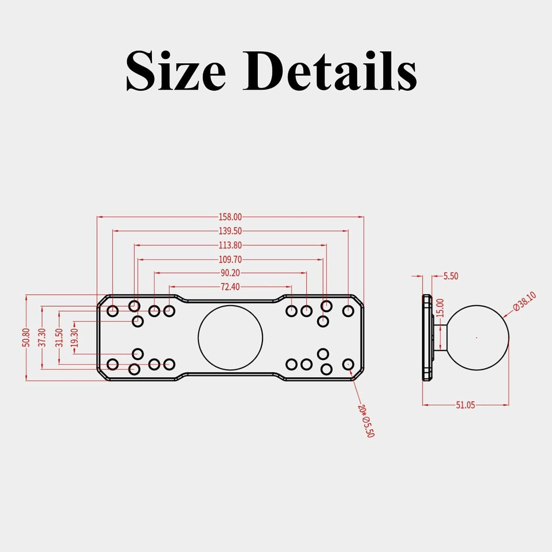 BRCOVAN 1.5'' Ball Fish Finder Mount, Aluminum Alloy Universal Marine Electronic Plate for RAM Mounts C Size 1.5 Inch Ball Double Socket Arm, Fit for Garmin, Lowrance, Humminbird, Raymarine and More