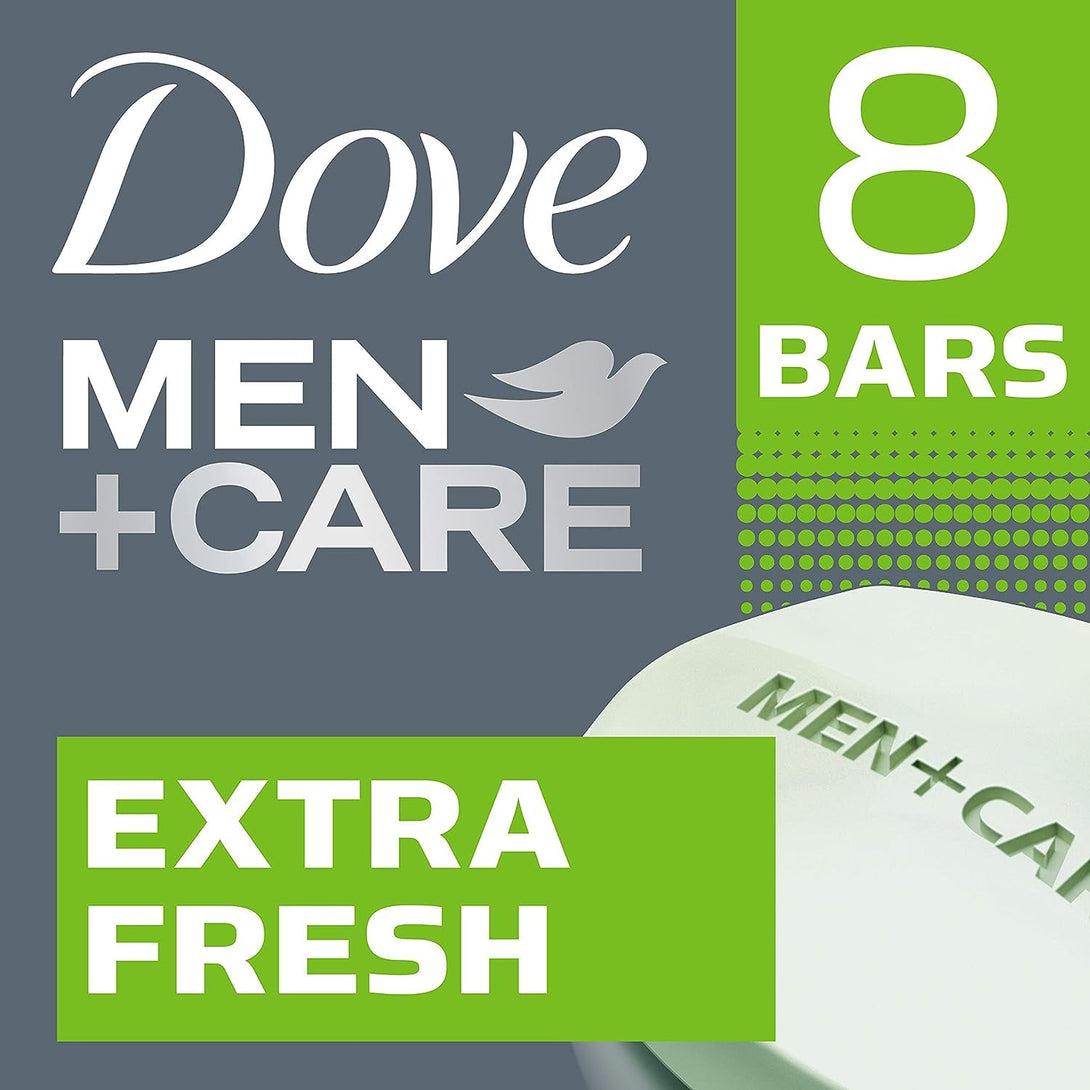 DOVE MEN + CARE 3 in 1 Bar Cleanser for Body, Face, and Shaving Extra Fresh Body and Facial Cleanser More Moisturizing than Bar Soap to Clean and Hydrate Skin 3.75 Ounce (Pack of 8)
