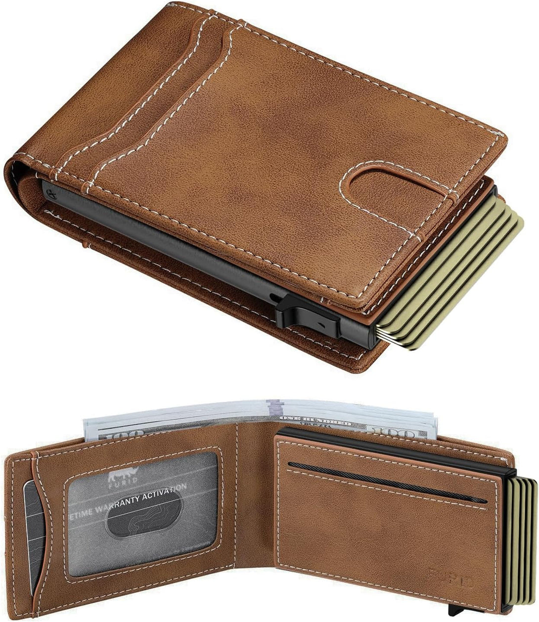Furid Card Wallet for Men Slim: Smart Wallet - Rfid Minimalist Front Pocket with ID Window Pop up Wallet Gift for Male
