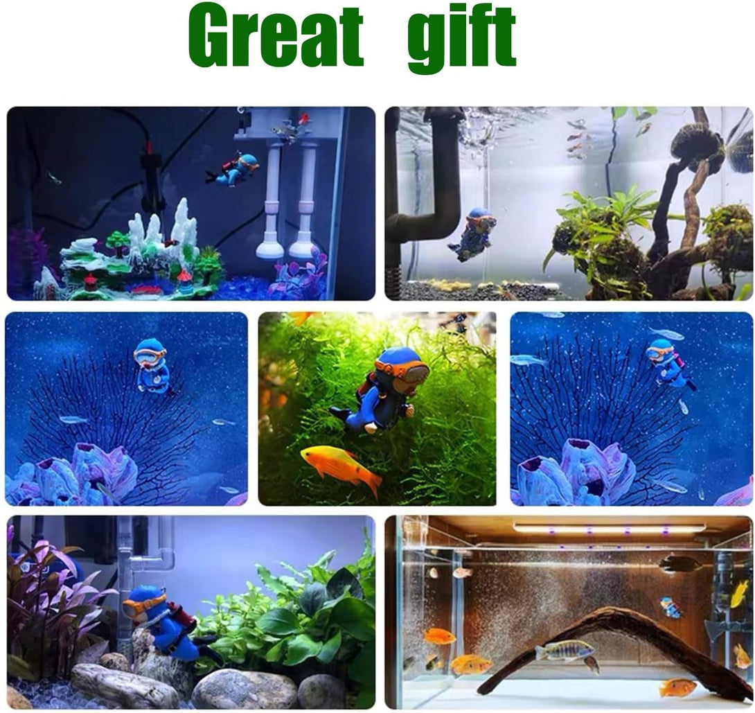 2-Pack Tank Decorations, Cute Little Diver, Aquarium Decoration Accessories Ornaments with Float Ball, Playmate for Tank Suitable for All Kinds of Fish and Tanks (Blue)