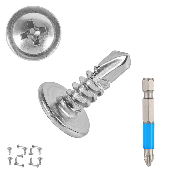 120PCS #8 X 1/2'' Sheet Metal Screws 410 Stainless Steel Truss Head Fast Self Tapping Screws with Screwdriver Bit Silver