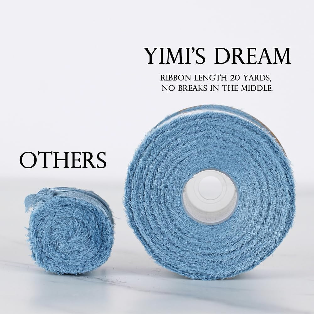 Yimi'S Dream Handmade Blue Ribbons, 20 Yard X 1 1/2 Inch Smooth Satin Ribbons with Raw Frayed Edged for Bridal Bouquets, Baby Shower, Gifts Wrapping, Holiday Decor, Styling, DIY Crafts