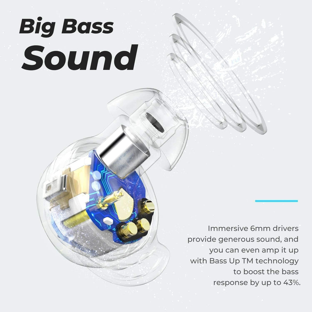 Tribit Wireless Earbuds, 110H Playtime Bluetooth 5.3 IPX8 Waterproof Touch Control True Wireless Bluetooth Earbuds with Mic Earphones In-Ear Deep Bass Built-In Mic Bluetooth Headphones, Flybuds 3