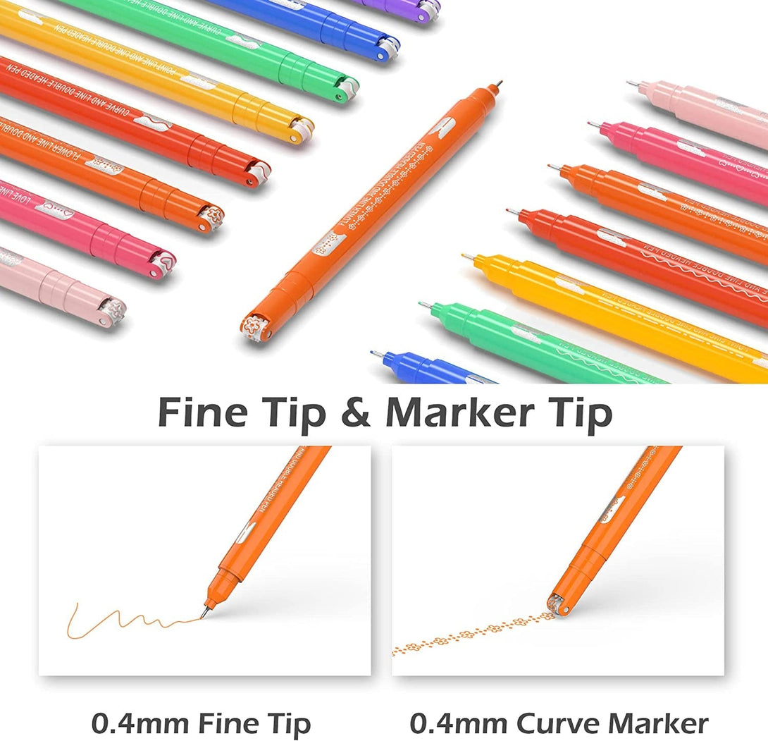 AECHY 8PCS Colored Curve Pens for Note Taking, Dual Tip Pens with 8 Different Curve Shapes & 8 Colors Fine Lines, Curve Highlighter Pen Set for Kids Journaling Note Taking Supplies