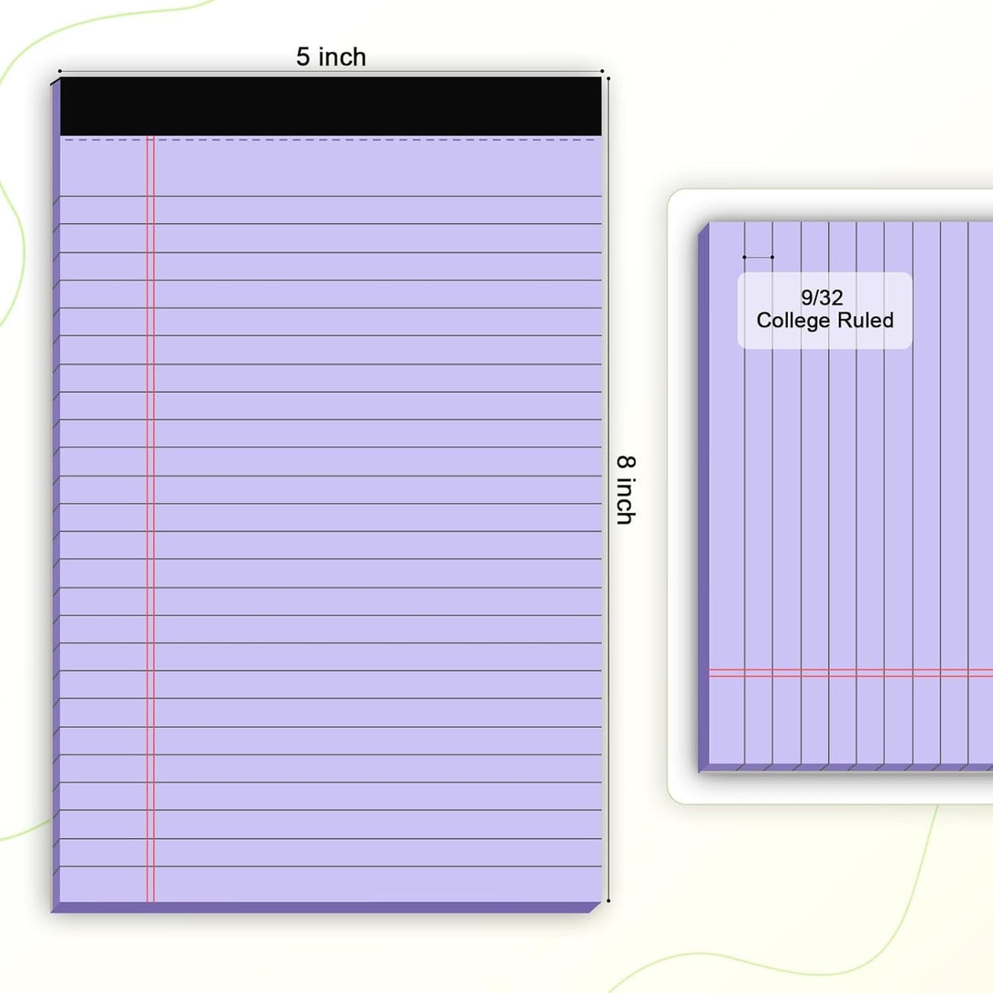 6Pcs Small Legal Pad 5X8 College Ruled Purple Legal Pads Paper Notepads 6 Pack Study Back Writing Pads 5 X 8 Legal Pads Perforated Narrow Ruled Pads of Paper Purple