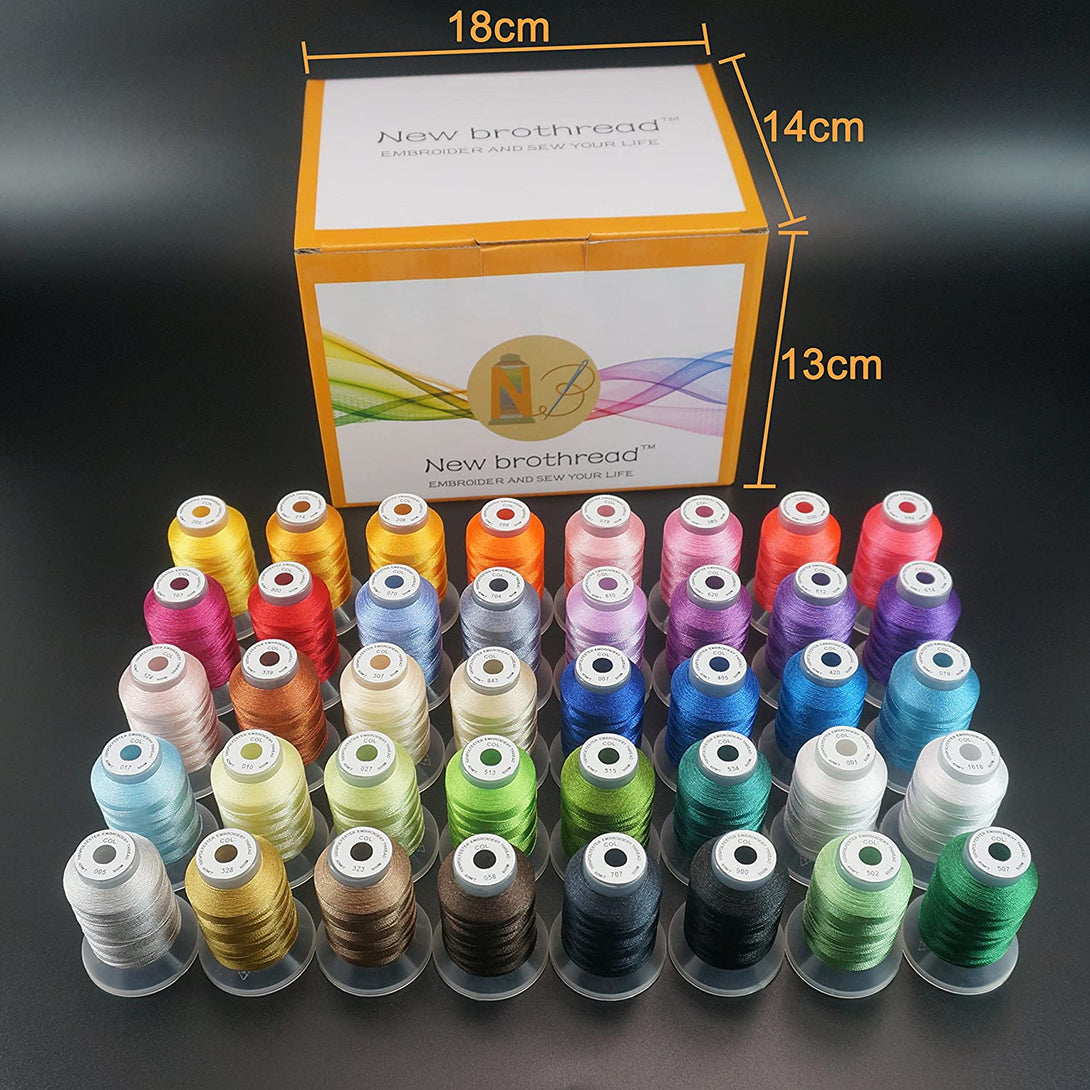 New Brothread 40 Brother Colors Polyester Embroidery Machine Thread Kit 500M (550Y) Each Spool for Brother Babylock Janome Singer Pfaff Husqvarna Bernina Embroidery and Sewing Machines