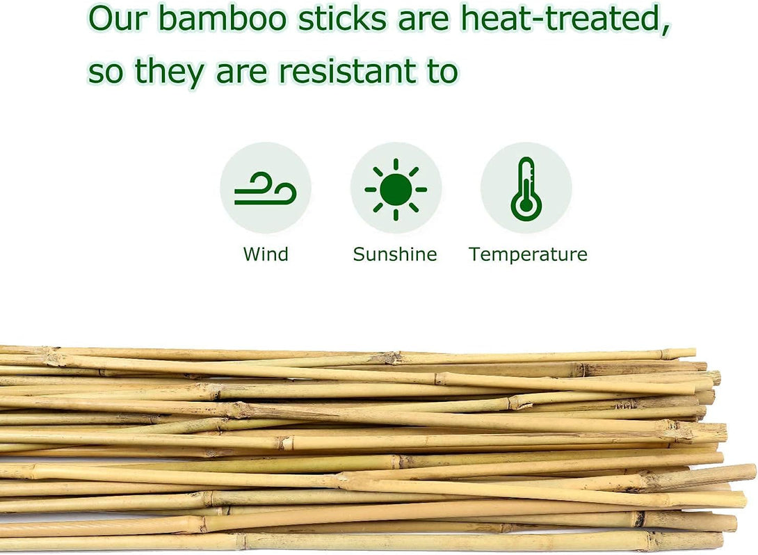 Bamboo Stakes 4Ft Natural Plant Stakes for Tomatoes, Beans, Climbing Plants Support - 25 Pack Bamboo Sticks for Plants