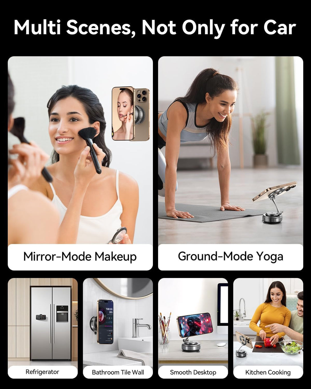 2025 Upgraded Vacuum Magnetic Car Phone Holder [89+LBS Suction/2800Gf Magnet], Suction Cup Phone Mount, Ultra-Strong Magnetic Stand for Car/Mirror/Gym/Kitchen/Iphone16 15 14 13 12, Black