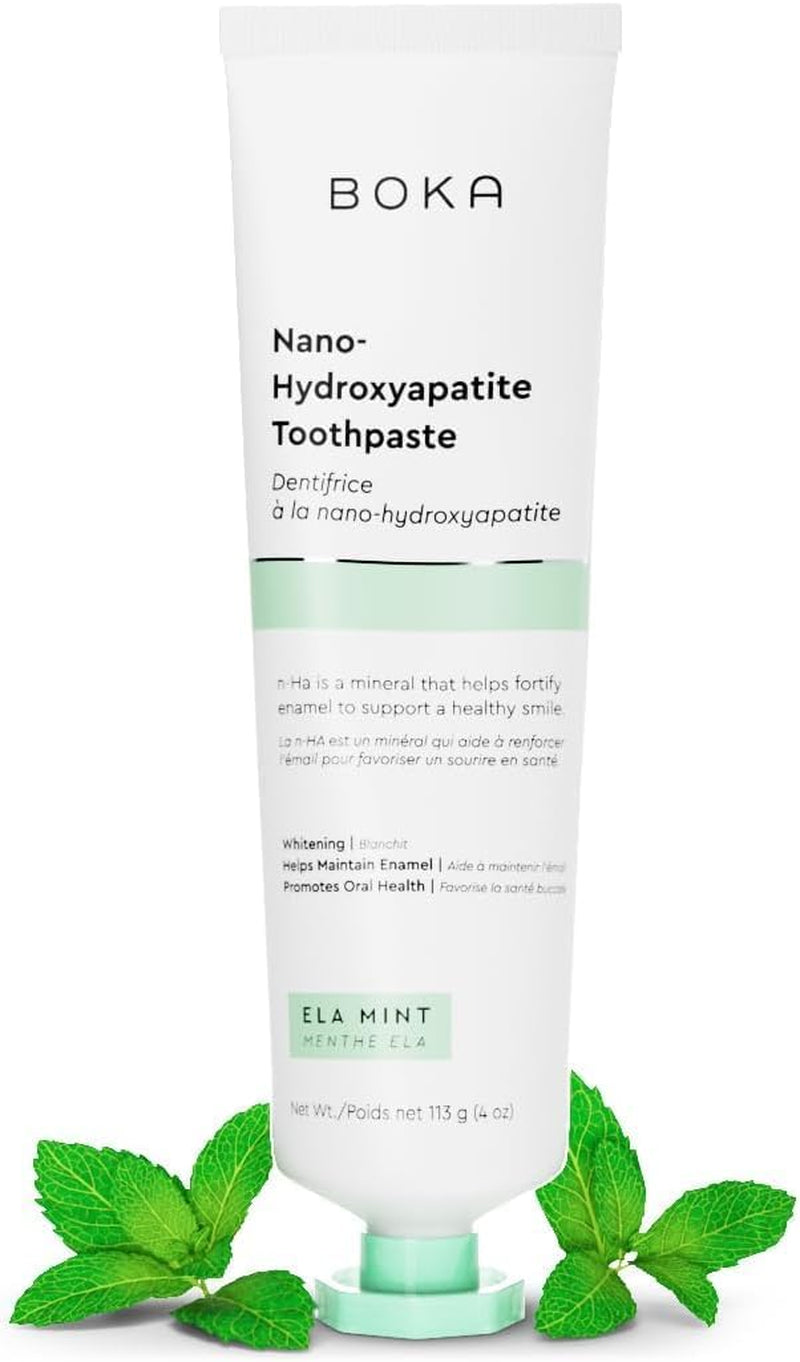 Boka Toothpaste + Floss Bundle, Ela Mint Nano-Hydroxyapatite, Fluoride-Free Remineralizing Toothpaste, 4Oz 1Pk + Teflon-Free, Petroleum-Free Woven Dental Floss W/Natural Vegetable Wax, 30 Yards 1Pk