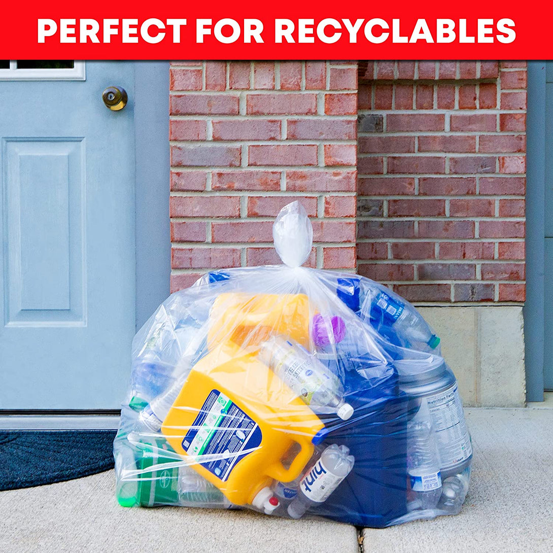 95 Gallon Trash Bags Clear (Huge 25 Count W/Ties) 95-96 Gallon Extra Large Trash Bags, Clear Recycling Trash Bags, 90 Gallon