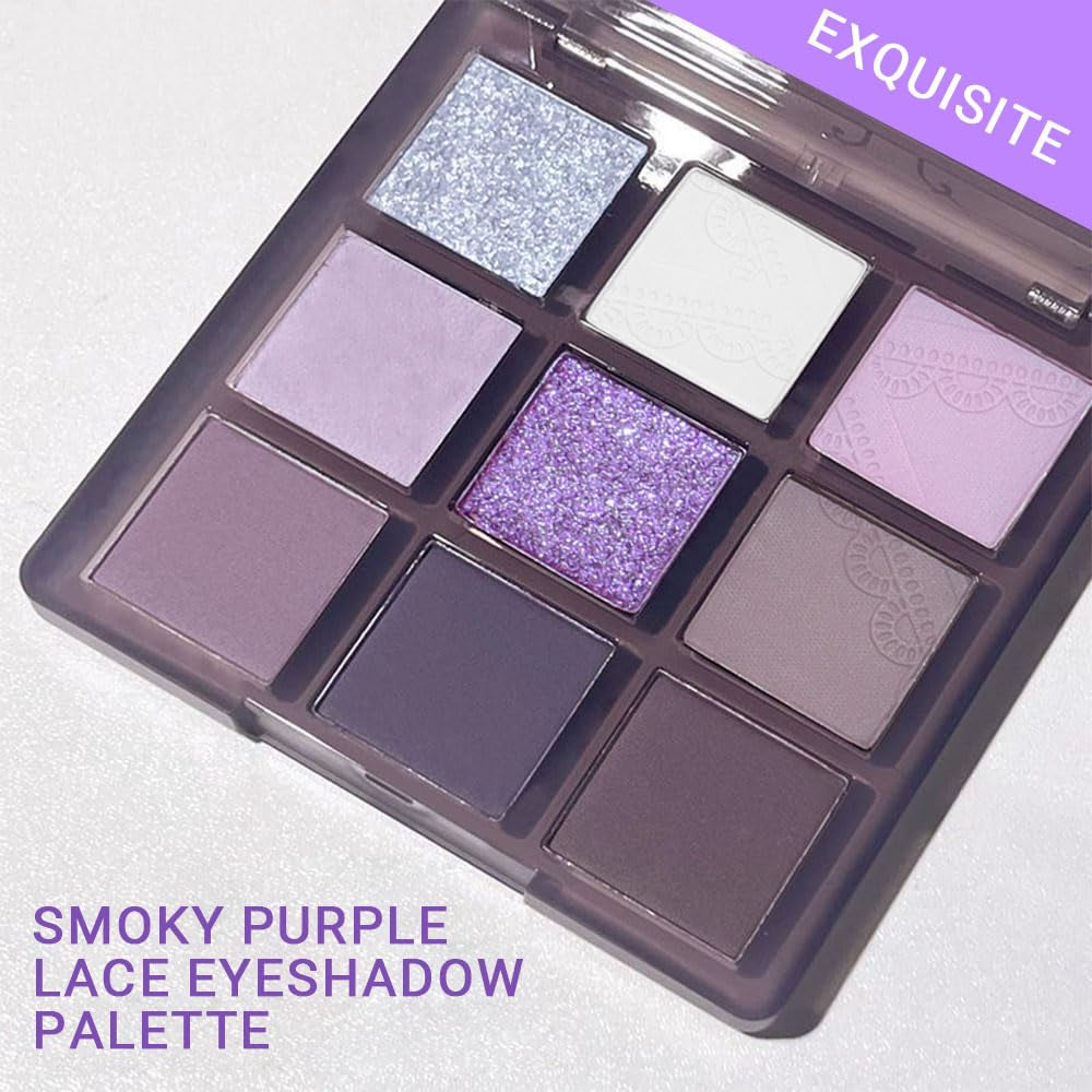 9 Colors Purple Silver White Tan Grape Matte Shimmer Eyeshadow Palette for Eye Makeup,High Pigmented Brown Eye Shadow Primers Powder Palet De Sombras De Ojos
