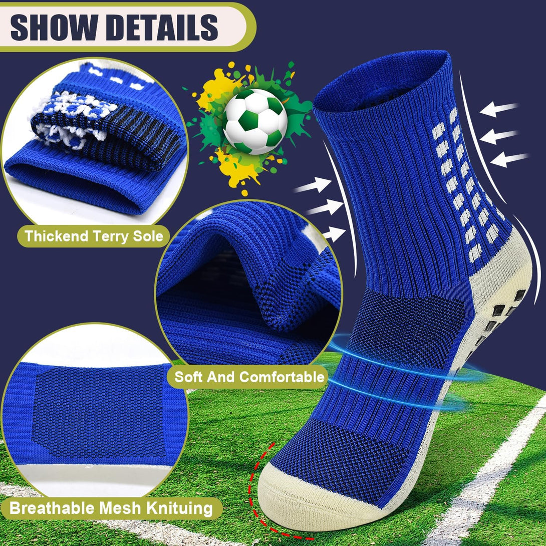 ELUTONG Kids Grip Soccer Socks anti Slip Football Athletic Sports Crew Socks for 4-16 Years Youth Boys Girls